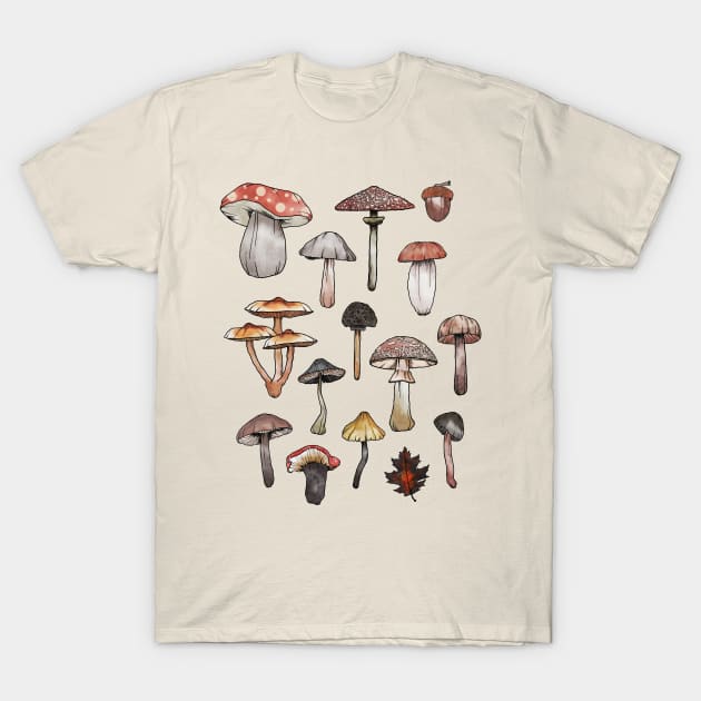 Watercolor Mushrooms Fungi Cottagecore Goblincore T-Shirt by uncommontee